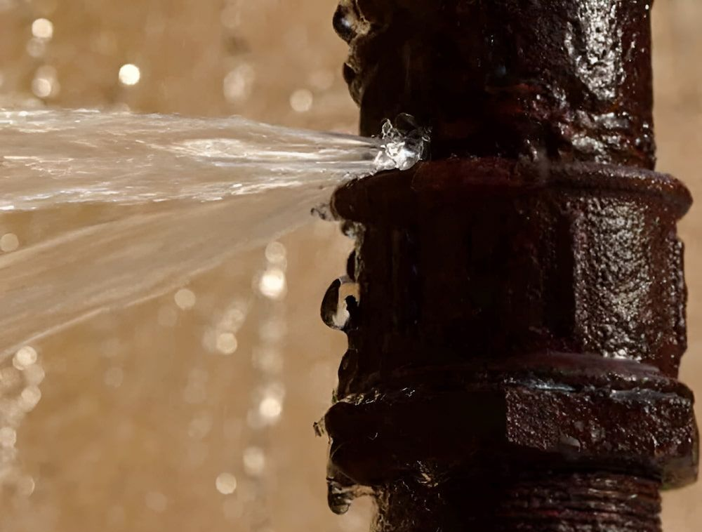Leaking Rusty Pipe; Water Spraying Out — Corrimal Plumbing Services in East Corrimal, NSW